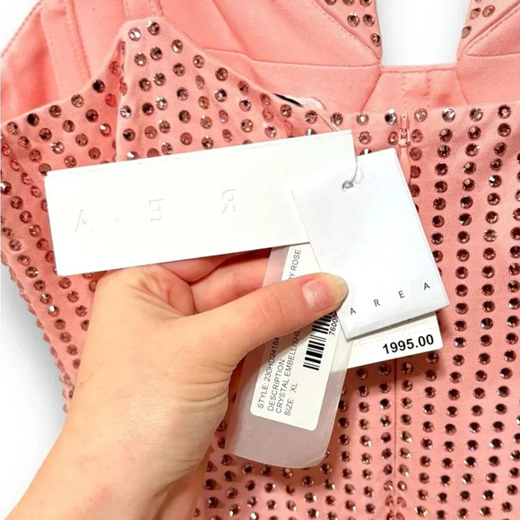 ASO Megan Fox NWT AREA Rose Pink Crystal Embellished Maxi Slit Party Gown XL - Picture 11 of 16